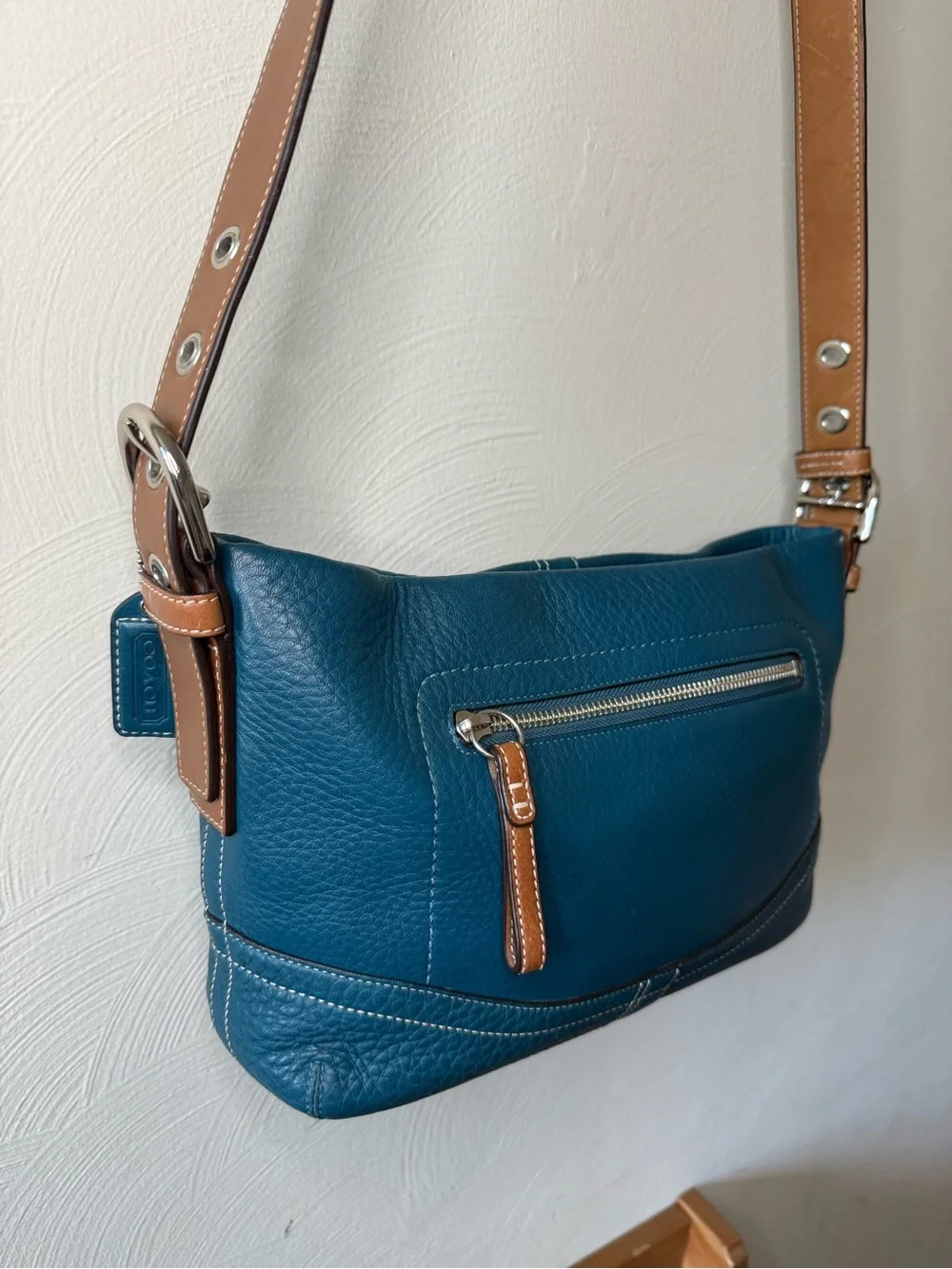 Authentic COACH Teal Pebbled Baguette Hobo - 2007 Soho Collection 🦋